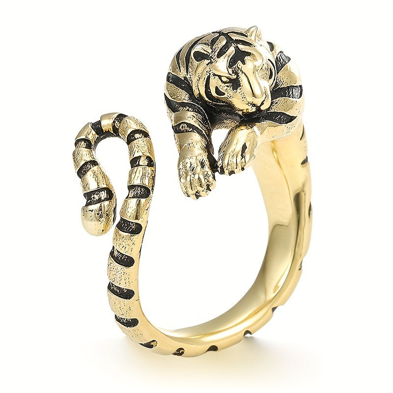 Tiger Ring For Men In Silver Alloy, 1 Piece Stylish Accessory