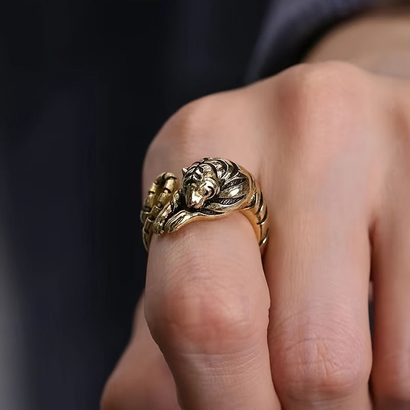 Tiger Ring For Men In Silver Alloy, 1 Piece Stylish Accessory