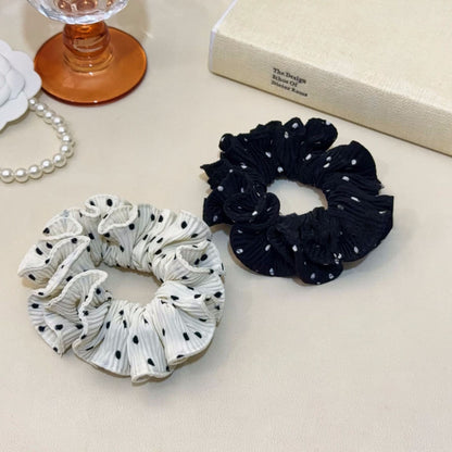 Polka Dots Chiffon Hair Scrunchie In White, Soft And Lightweight Accessory For Everyday Wear
