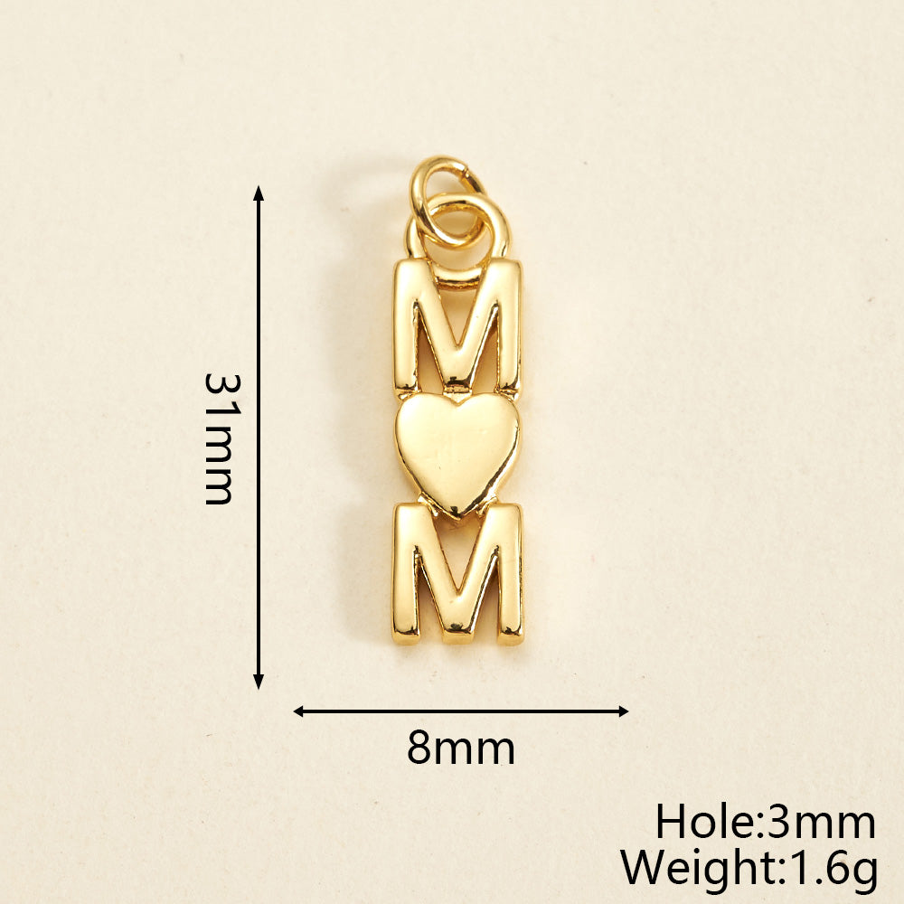 Letter Pendant 18K Gold Plated Copper With Zircon, 0.05-0.08µm Thickness, 1 Pc