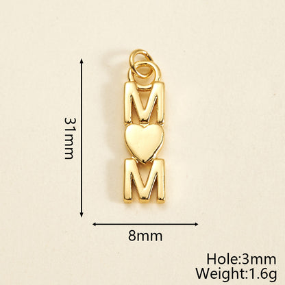 Letter Pendant 18K Gold Plated Copper With Zircon, 0.05-0.08µm Thickness, 1 Pc