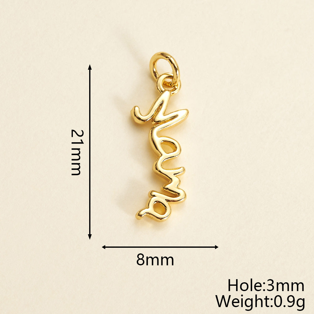 Letter Pendant 18K Gold Plated Copper With Zircon, 0.05-0.08µm Thickness, 1 Pc