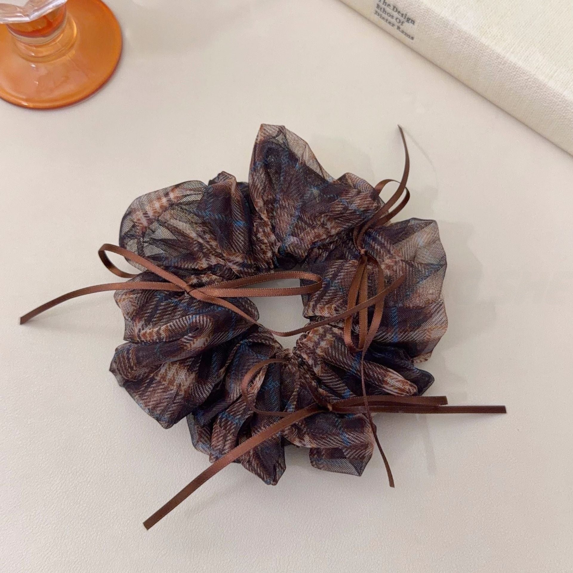 Plaid Preppy Style Organza Checkered Scrunchies In Coffer Color Hair Tie