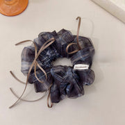 FQ654 Organza Plaid Bow Hair Tie - Single Layer Blue