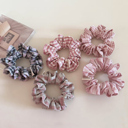 Plaid New Style Cloth Checkered Scrunchies In Pink For Stylish Hair Accessories