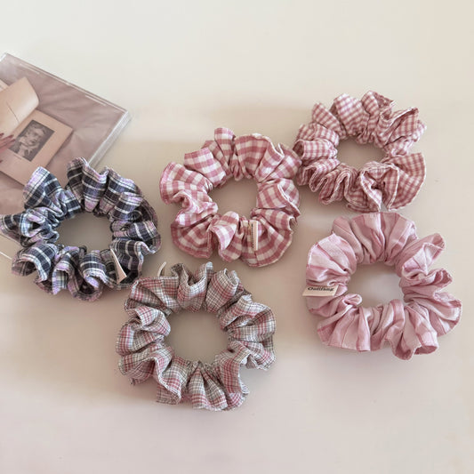Plaid New Style Cloth Checkered Scrunchies In Pink For Stylish Hair Accessories