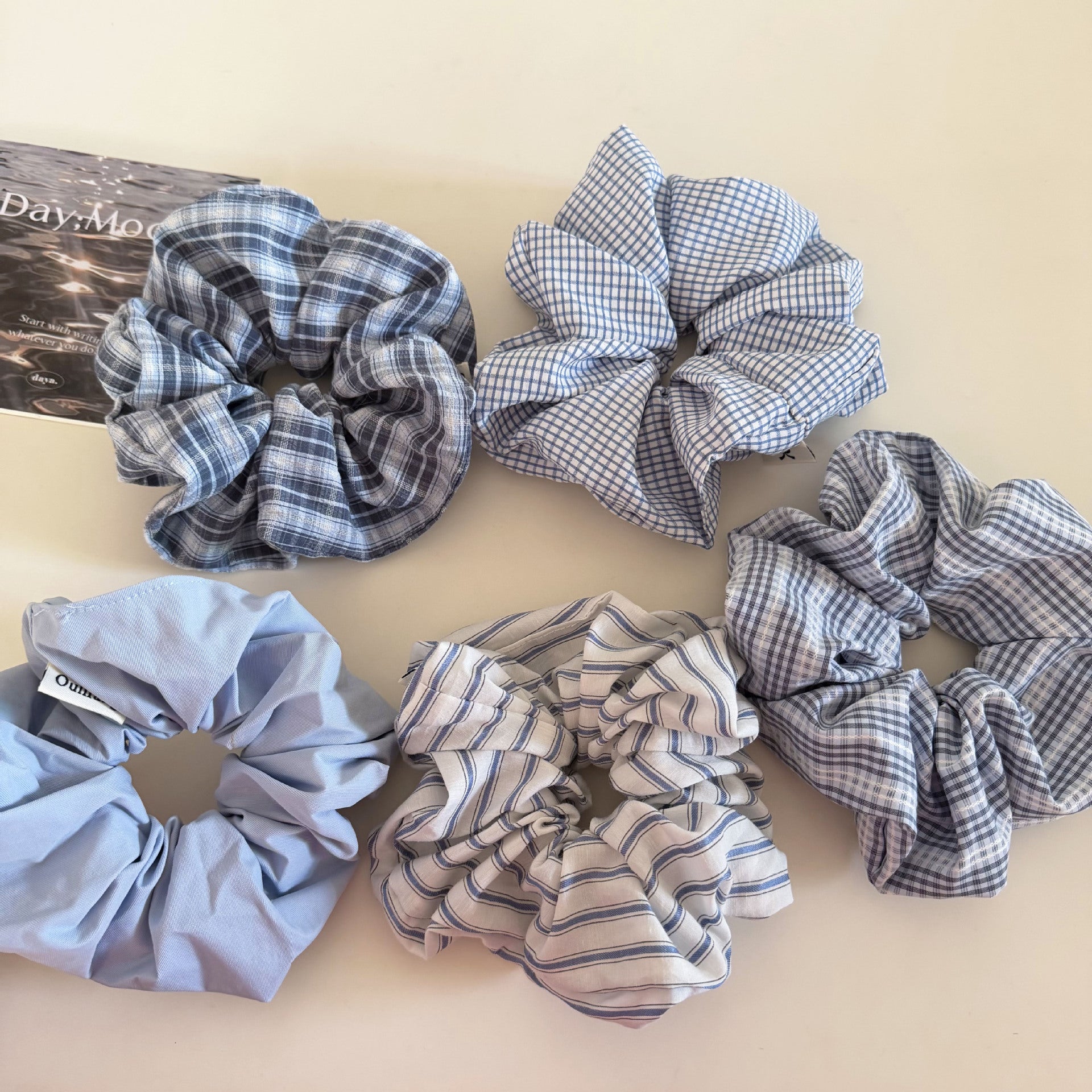Plaid New Style Cloth Checkered Scrunchies In Light Blue Hair Tie
