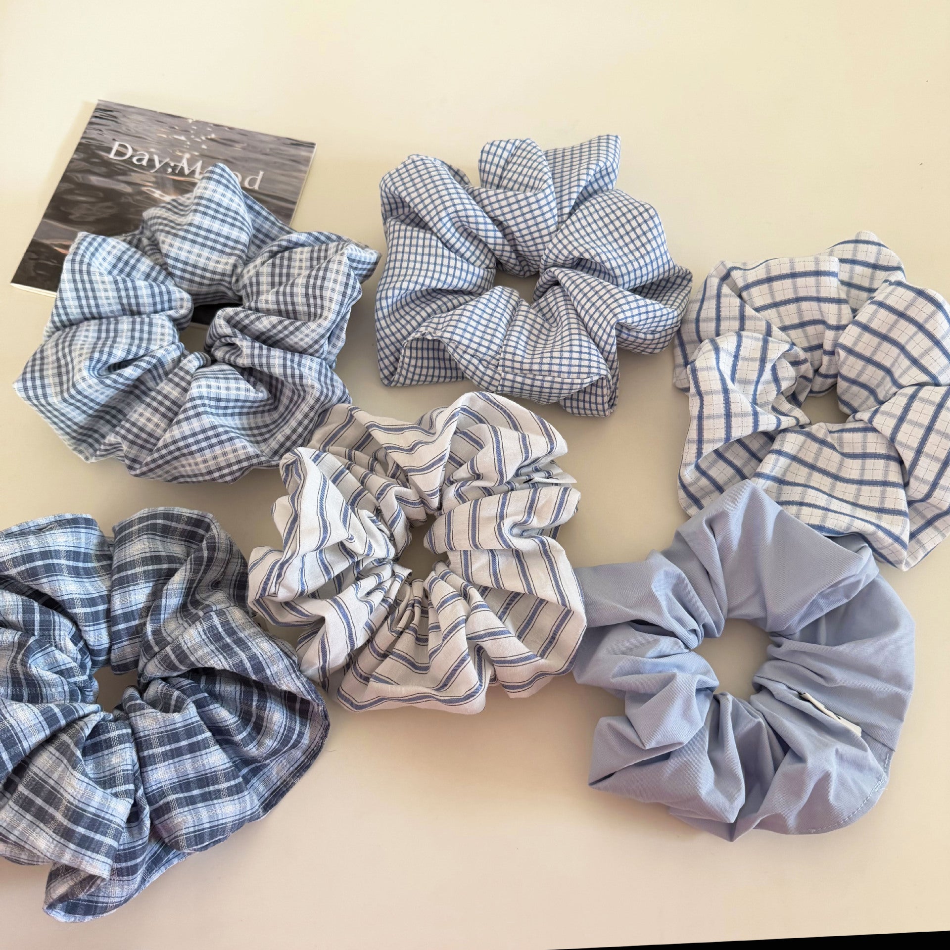 Plaid New Style Cloth Checkered Scrunchies In Light Blue Hair Tie