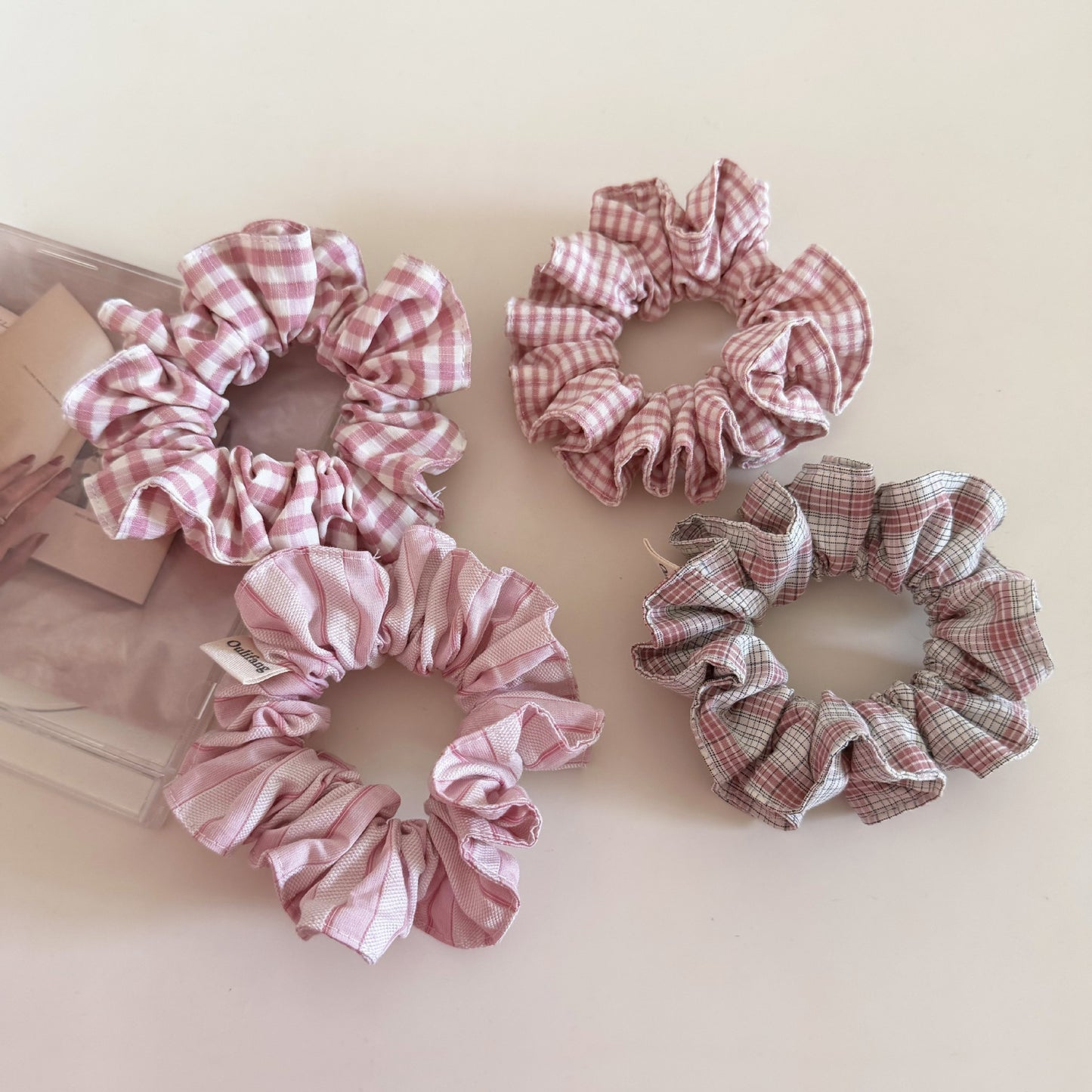 Plaid New Style Cloth Checkered Scrunchies In Pink For Stylish Hair Accessories