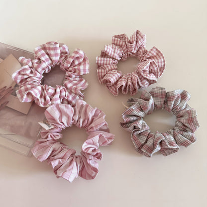 Plaid New Style Cloth Checkered Scrunchies In Pink For Stylish Hair Accessories