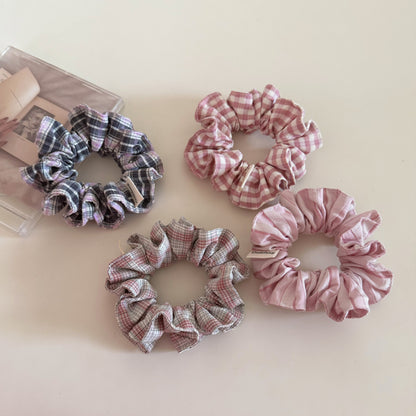 Plaid New Style Cloth Checkered Scrunchies In Pink For Stylish Hair Accessories
