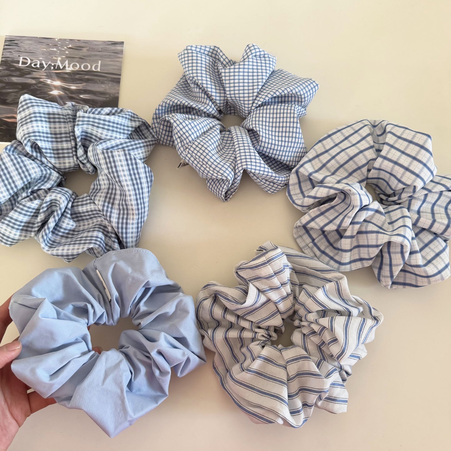 Plaid New Style Cloth Checkered Scrunchies In Light Blue Hair Tie