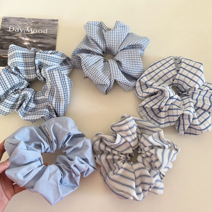 Plaid New Style Cloth Checkered Scrunchies In Light Blue Hair Tie