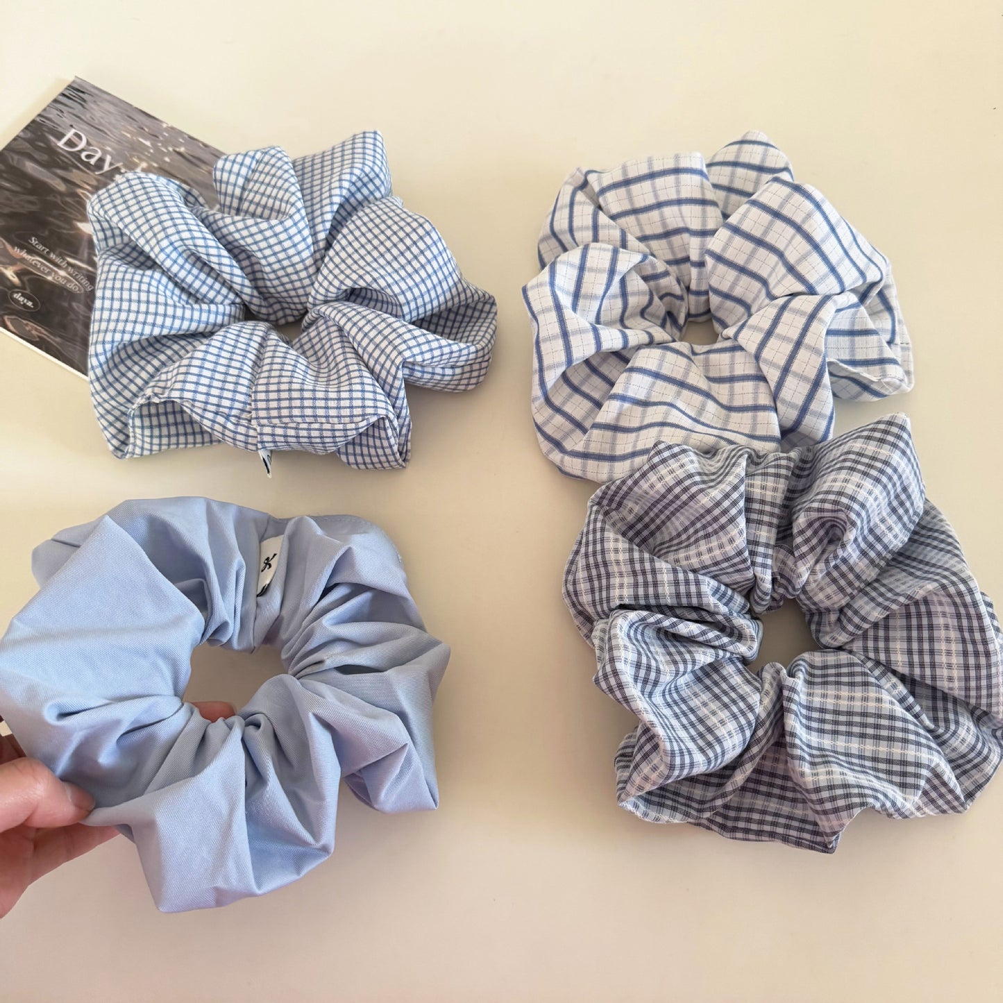 Plaid New Style Cloth Checkered Scrunchies In Light Blue Hair Tie