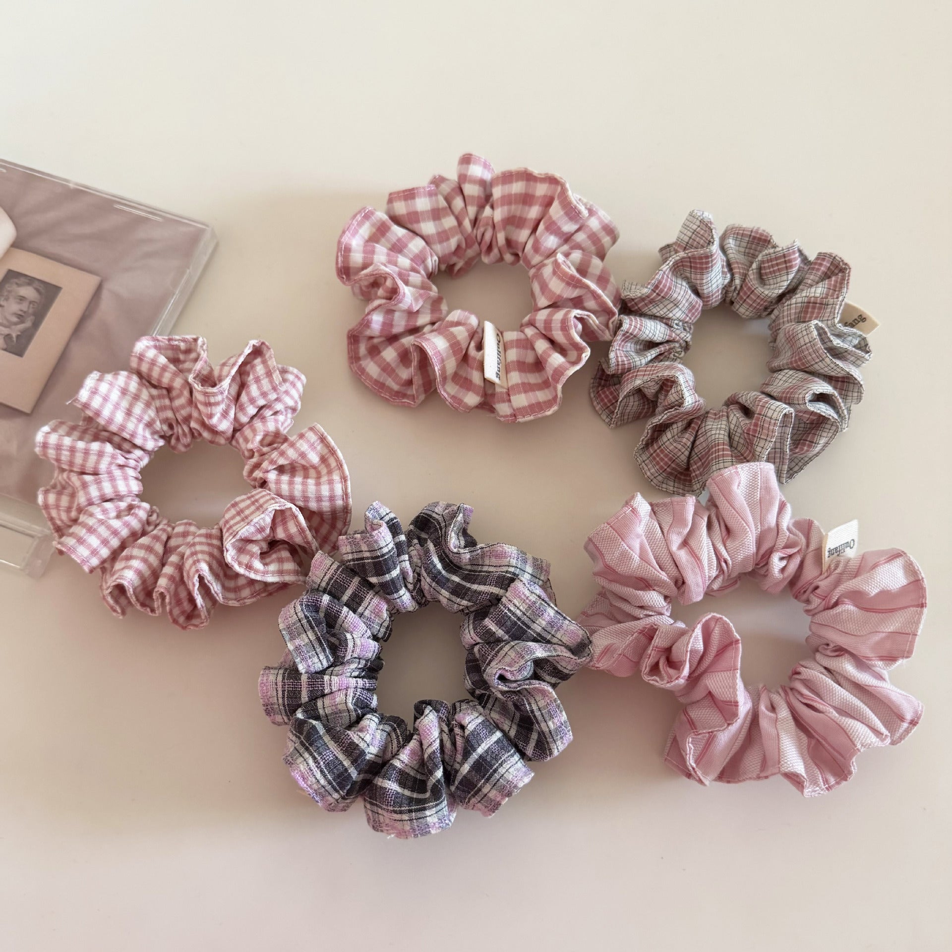 Plaid New Style Cloth Checkered Scrunchies In Pink For Stylish Hair Accessories