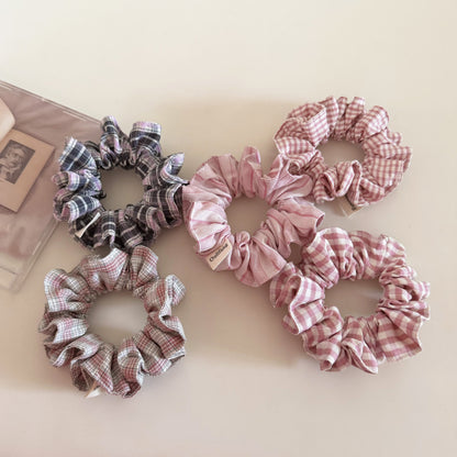Plaid New Style Cloth Checkered Scrunchies In Pink For Stylish Hair Accessories