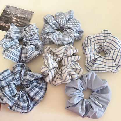 Plaid New Style Cloth Checkered Scrunchies In Light Blue Hair Tie