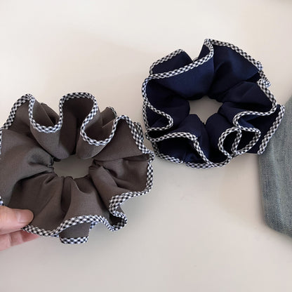 Plaid New Style Checkered Scrunchies In Grey For Stylish Hair Accessories
