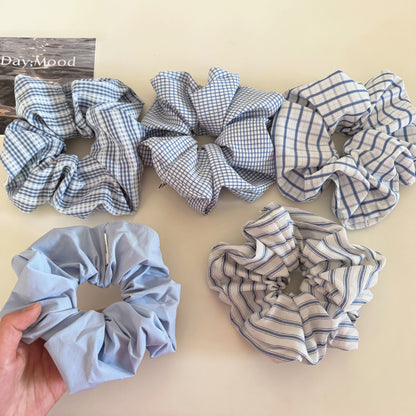 Plaid New Style Cloth Checkered Scrunchies In Light Blue Hair Tie