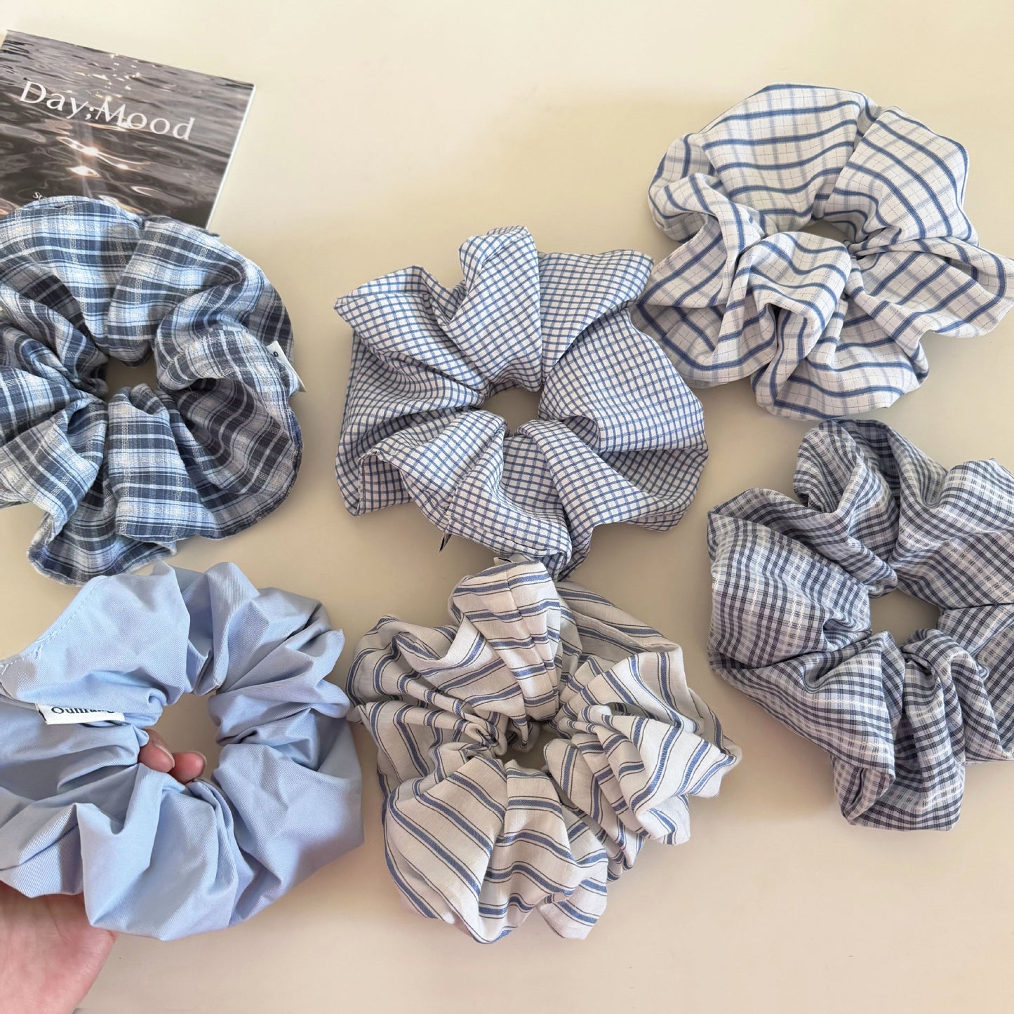 Plaid New Style Cloth Checkered Scrunchies In Light Blue Hair Tie