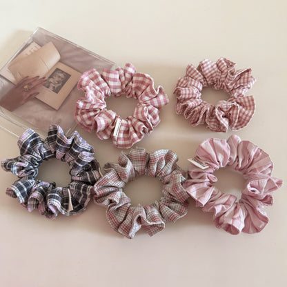 Plaid New Style Cloth Checkered Scrunchies In Pink For Stylish Hair Accessories