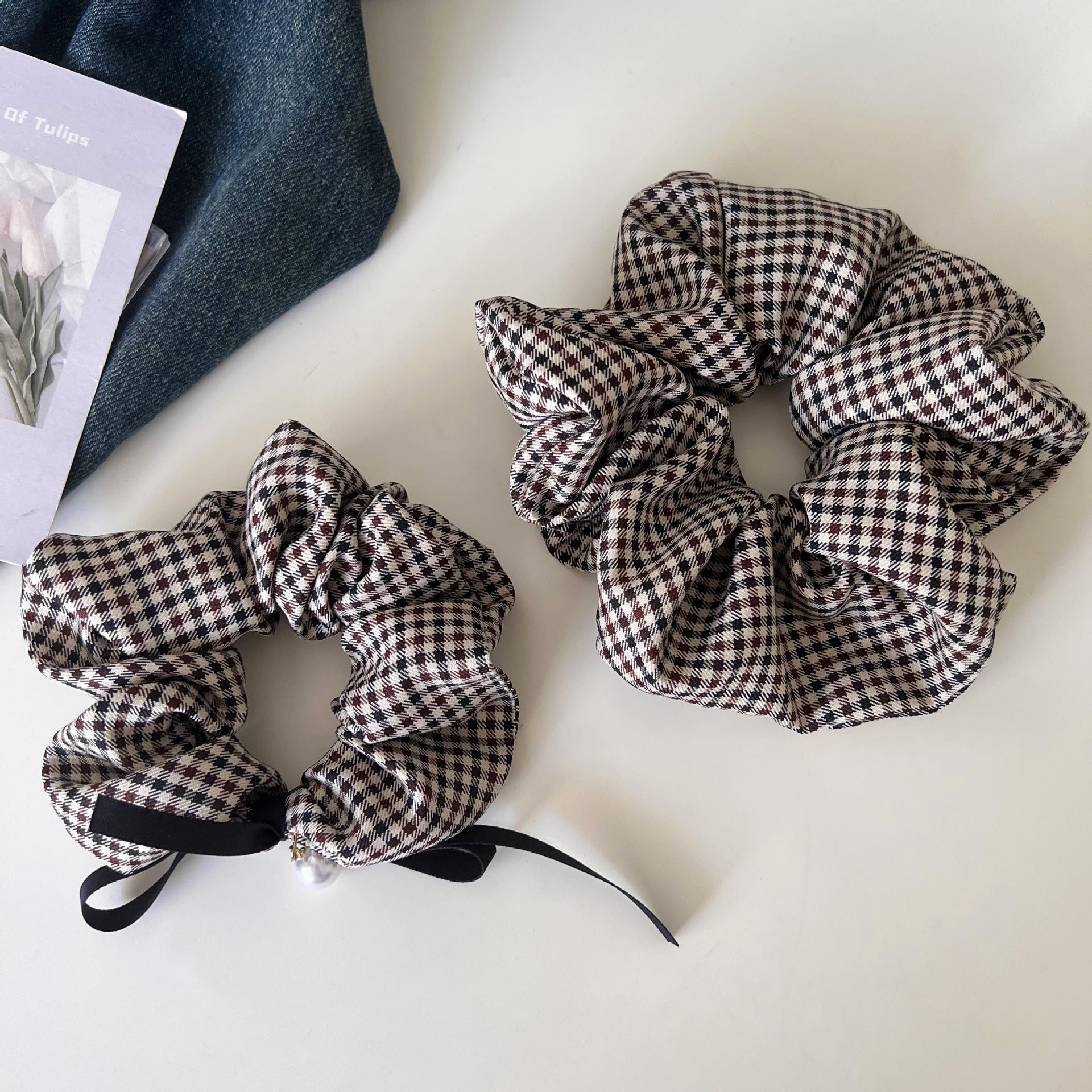 New Style Checkered Scrunchies In Black & White, Classic Hair Accessories With Trendy Pattern