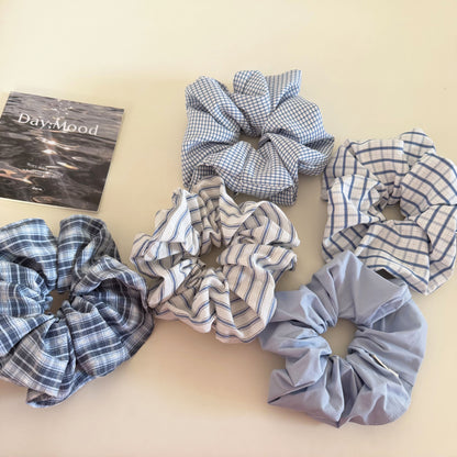 Plaid New Style Cloth Checkered Scrunchies In Light Blue Hair Tie