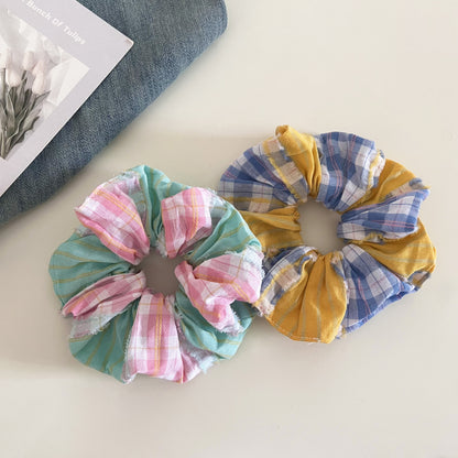 Plaid New Style Checkered Scrunchies In Pink For Stylish Hair Accessories