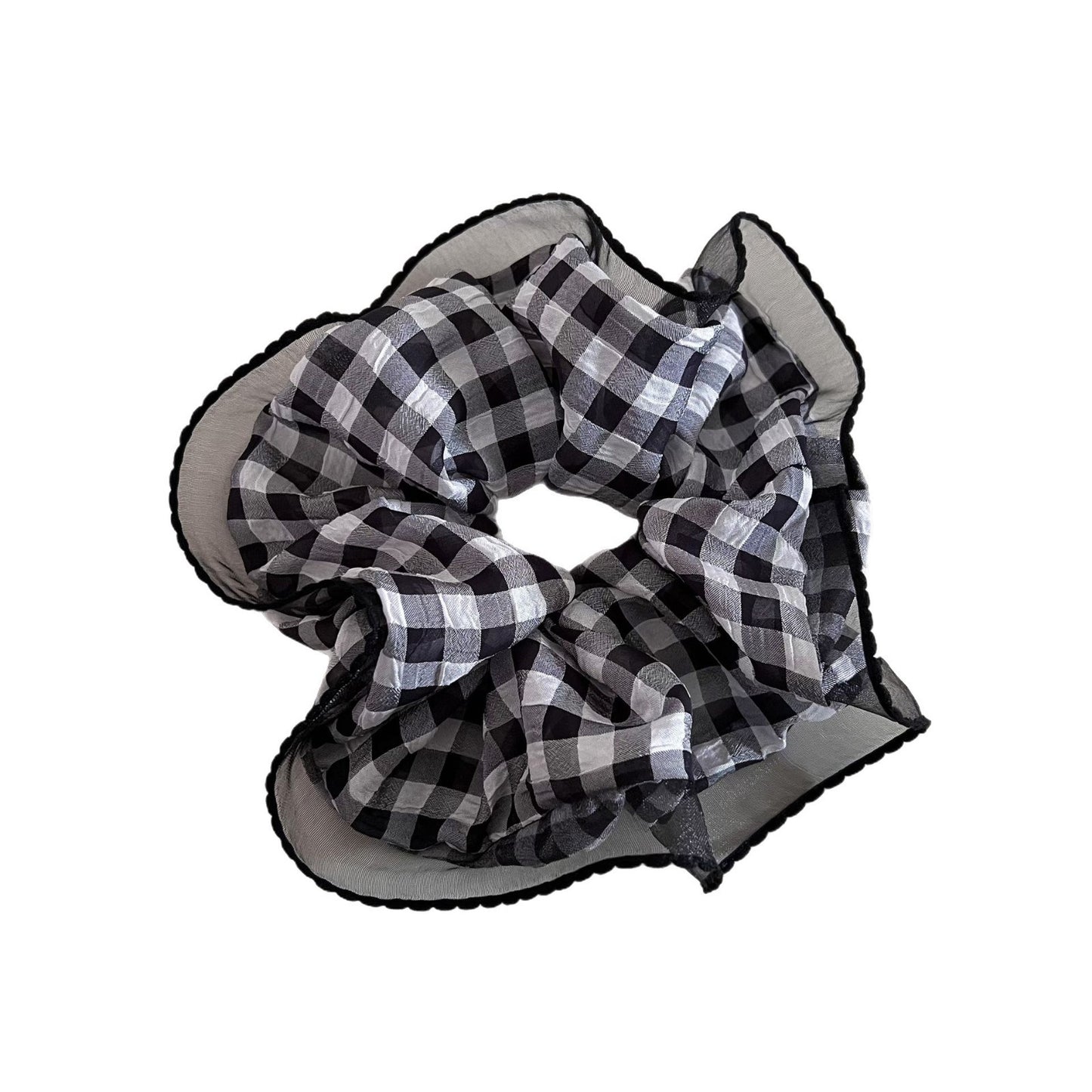 Sweet Plaid Checkered Scrunchies Hair Tie In Black Cloth Material For Stylish Hair Styling