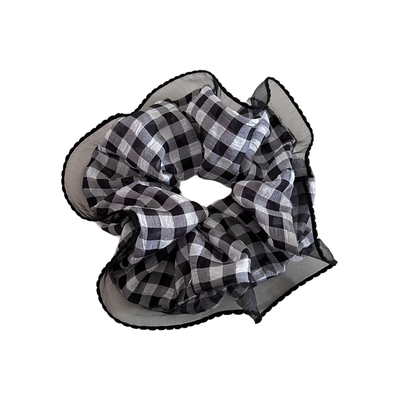Sweet Plaid Checkered Scrunchies Hair Tie In Black Cloth Material For Stylish Hair Styling
