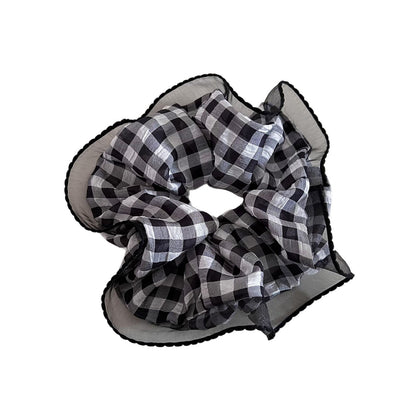 Sweet Plaid Checkered Scrunchies Hair Tie In Black Cloth Material For Stylish Hair Styling