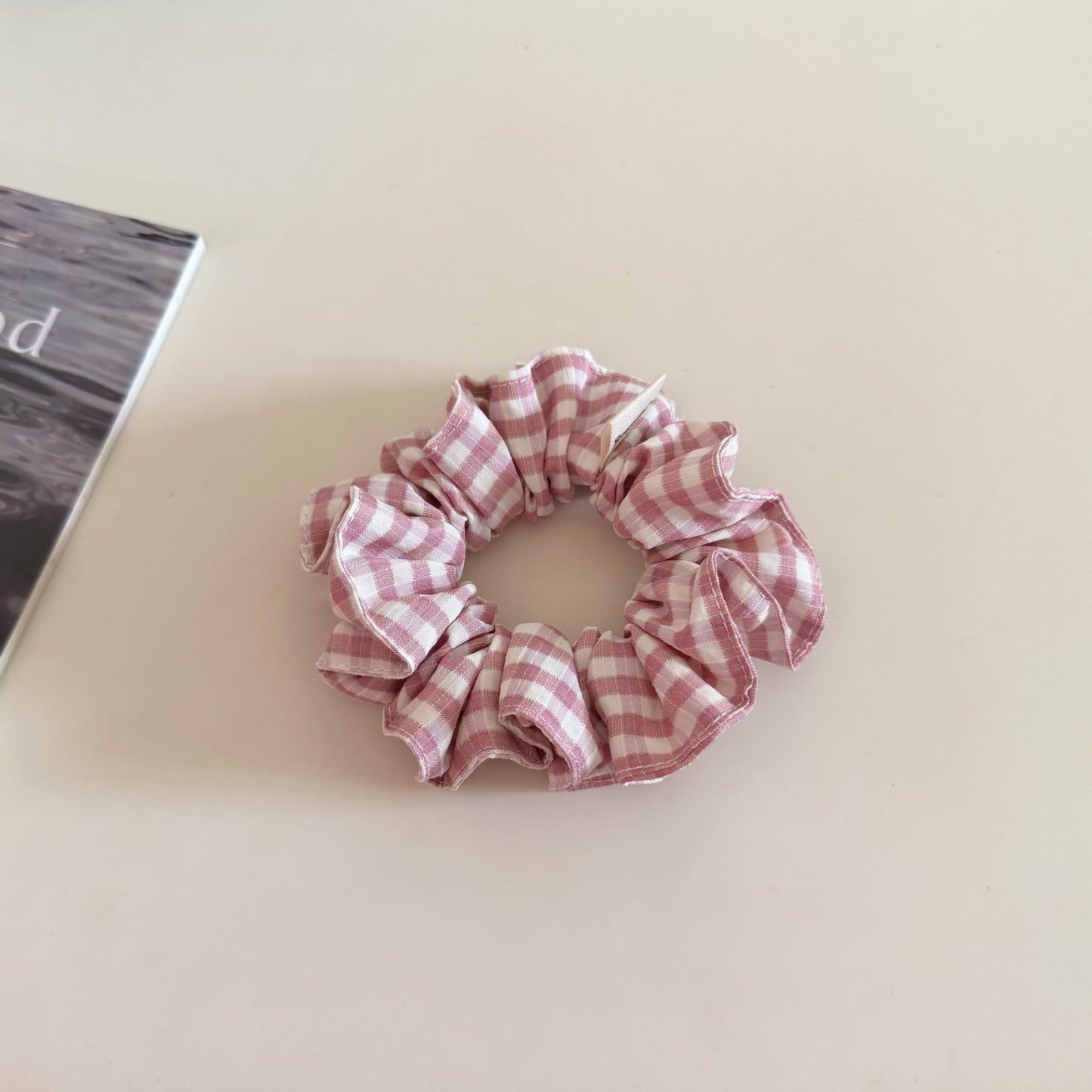 Plaid New Style Cloth Checkered Scrunchies In Pink For Stylish Hair Accessories