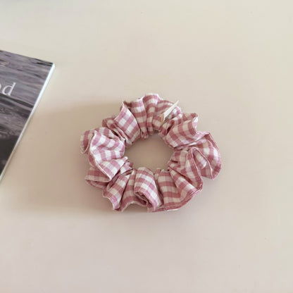 Plaid New Style Cloth Checkered Scrunchies In Pink For Stylish Hair Accessories