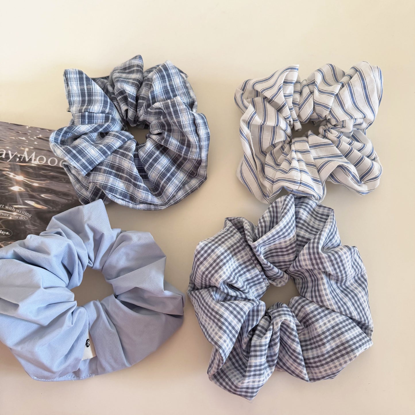 Plaid New Style Cloth Checkered Scrunchies In Light Blue Hair Tie