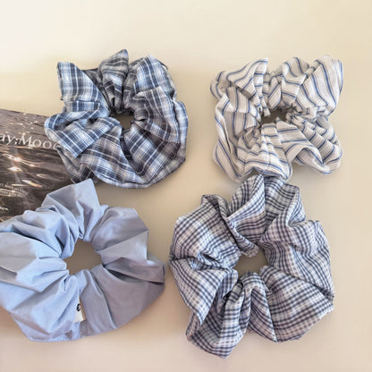 Plaid New Style Cloth Checkered Scrunchies In Light Blue Hair Tie