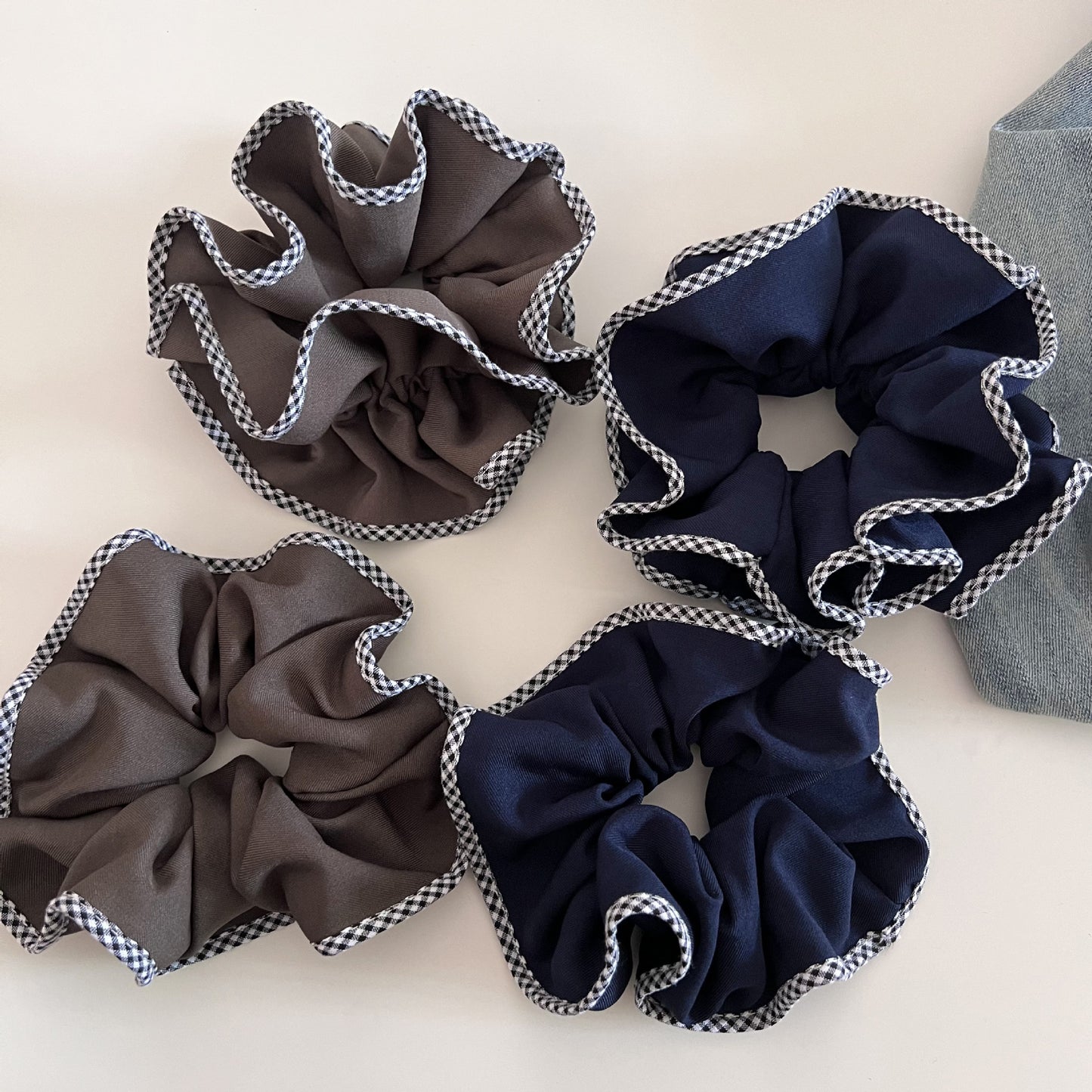 Plaid New Style Checkered Scrunchies In Grey For Stylish Hair Accessories
