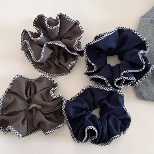 Plaid New Style Checkered Scrunchies In Grey For Stylish Hair Accessories