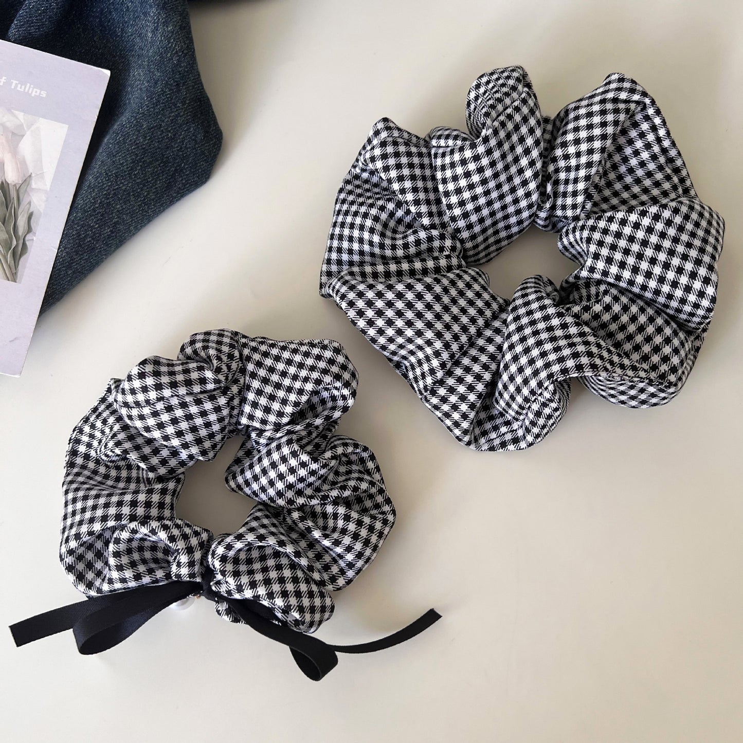 New Style Checkered Scrunchies In Black & White, Classic Hair Accessories With Trendy Pattern