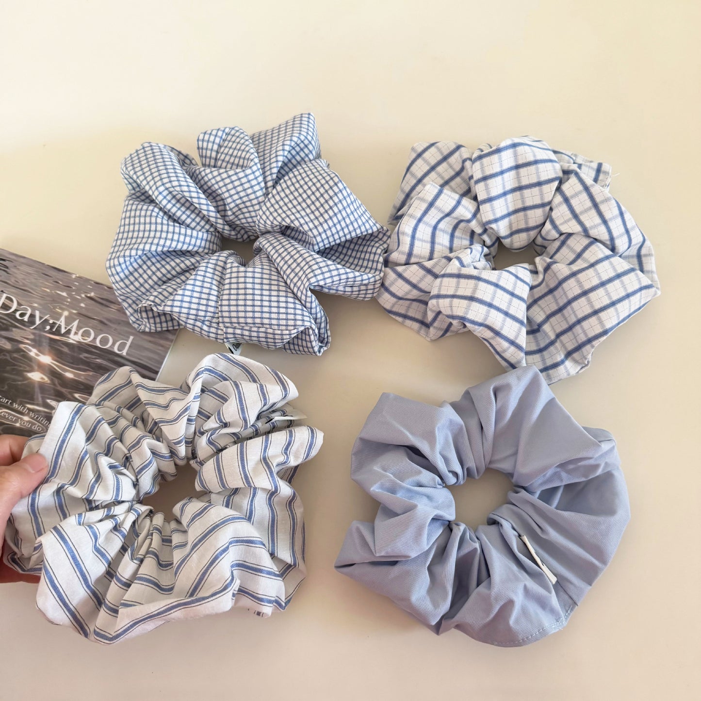 Plaid New Style Cloth Checkered Scrunchies In Light Blue Hair Tie