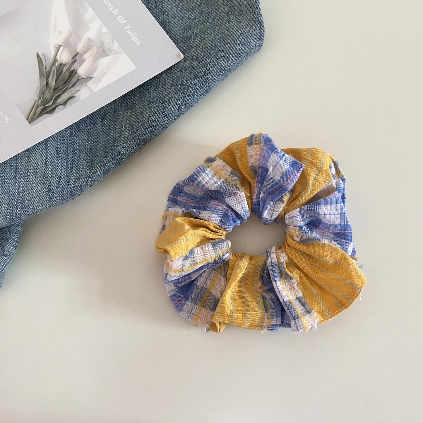 Plaid New Style Checkered Scrunchies In Pink For Stylish Hair Accessories