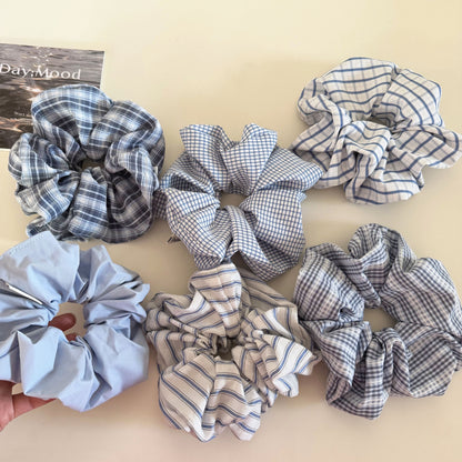 Plaid New Style Cloth Checkered Scrunchies In Light Blue Hair Tie