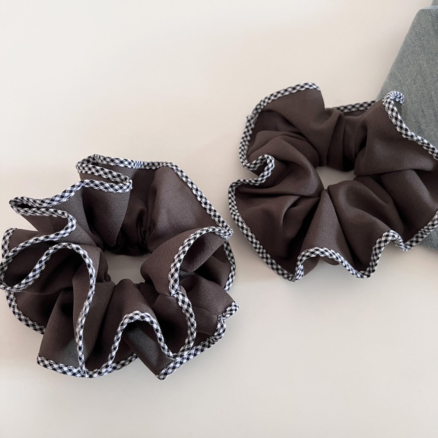 Plaid New Style Checkered Scrunchies In Grey For Stylish Hair Accessories
