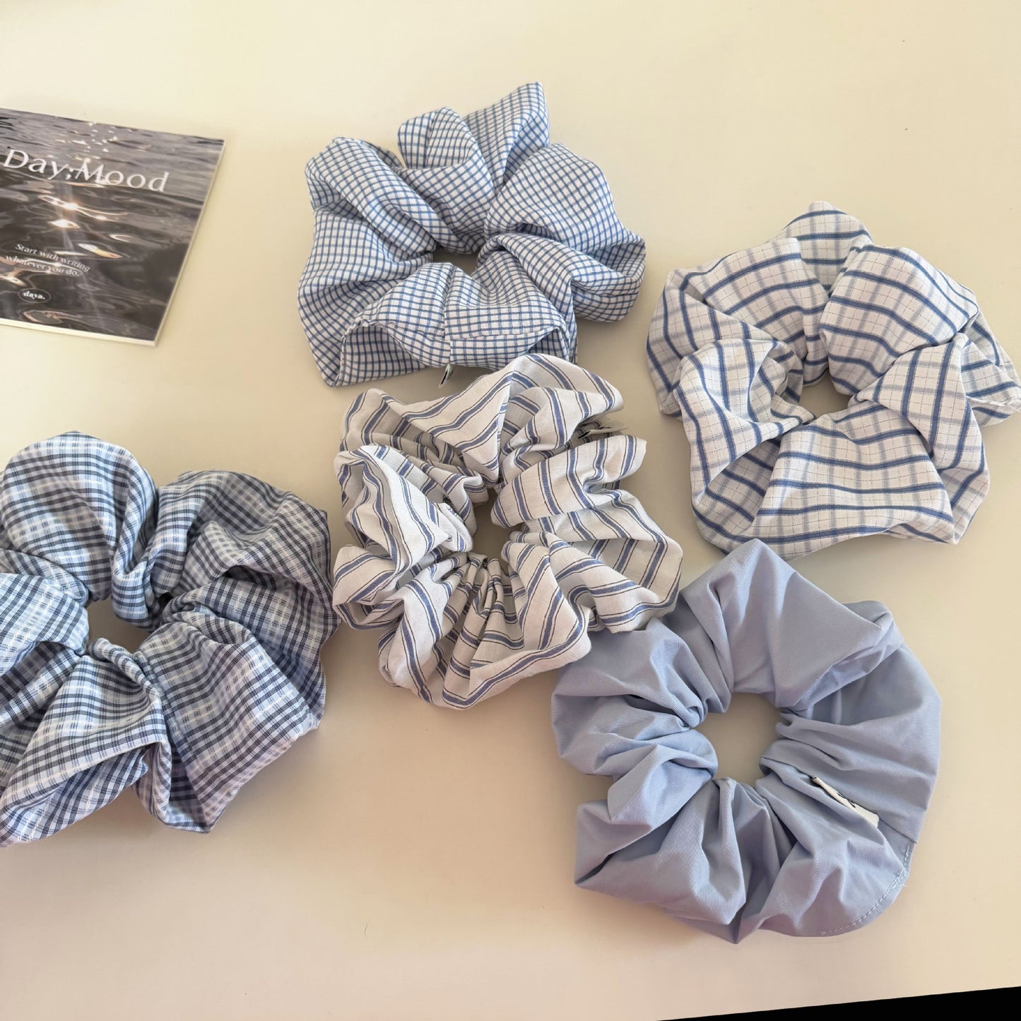 Plaid New Style Cloth Checkered Scrunchies In Light Blue Hair Tie