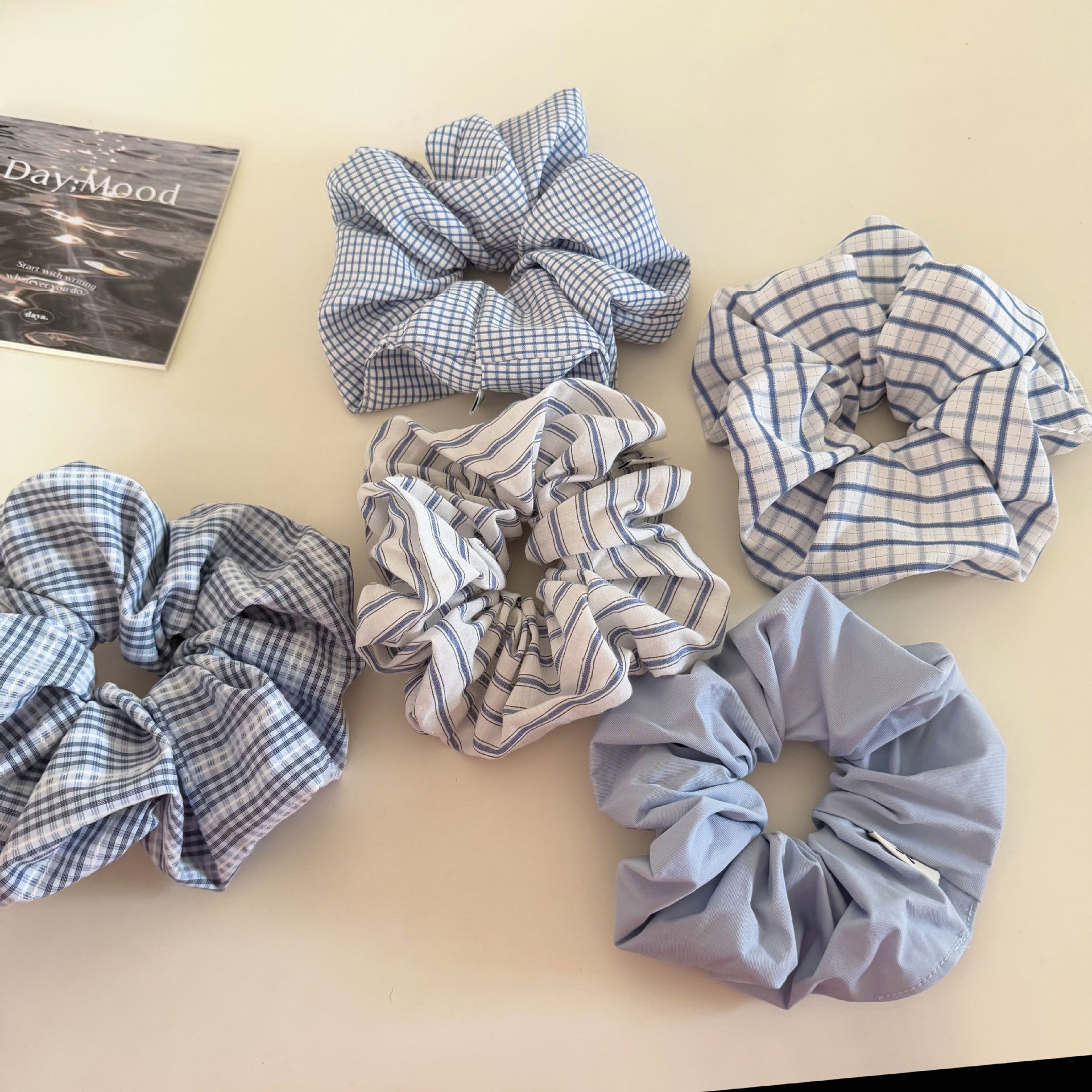 Plaid New Style Cloth Checkered Scrunchies In Light Blue Hair Tie