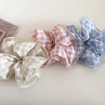 Sweet Plaid Checkered Scrunchies Hair Tie In Black Cloth Material For Stylish Hair Styling