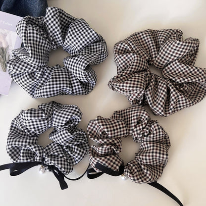 New Style Checkered Scrunchies In Black & White, Classic Hair Accessories With Trendy Pattern