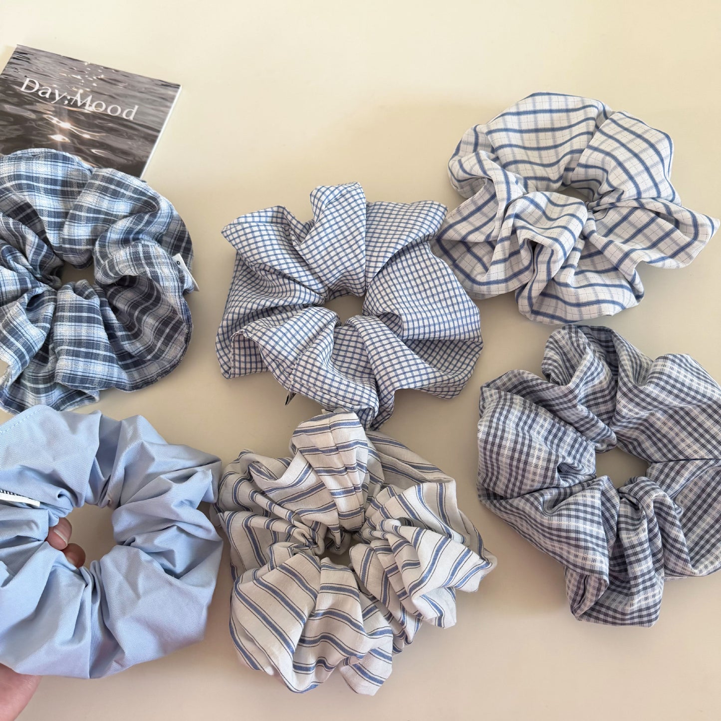 Plaid New Style Cloth Checkered Scrunchies In Light Blue Hair Tie