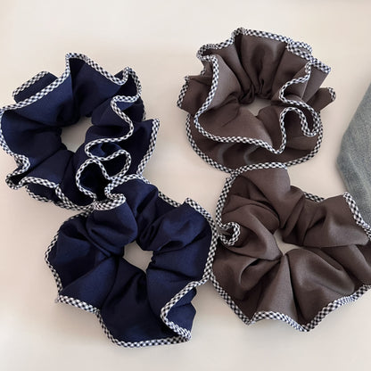 Plaid New Style Checkered Scrunchies In Grey For Stylish Hair Accessories