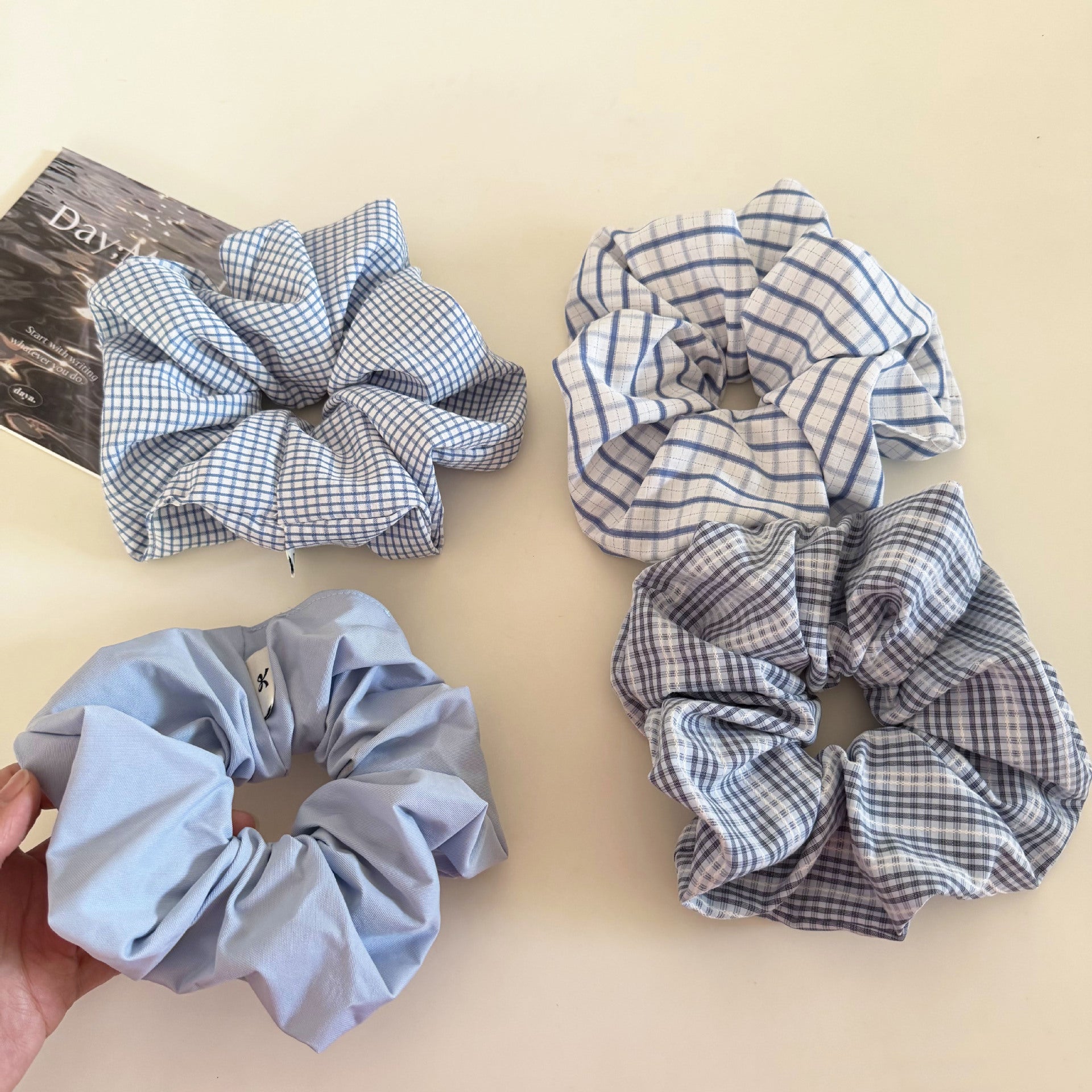 Plaid New Style Cloth Checkered Scrunchies In Light Blue Hair Tie