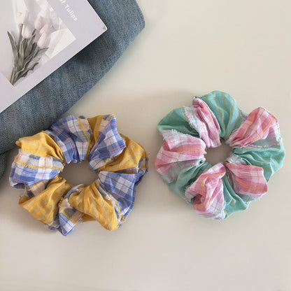 Plaid New Style Checkered Scrunchies In Pink For Stylish Hair Accessories